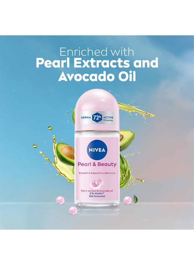 نيفيا بيرل آند بيوتي مزيل عرق رول أون لمنطقة تحت الإبط 50 مل | بخلاصة اللؤلؤ وزيت الأفوكادو | عطر زهري يدوم 72 ساعة ومختبر من قبل أطباء الجلد | للنساء - Image 2